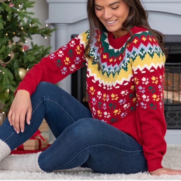 Paw Print Fair Isle Sweater Women L Thick Red Animal Lover Dog Cat Rescue Nordic - Picture 4 of 13